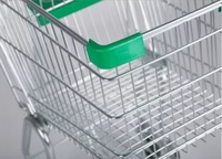 Chariot de supermarché vert portable à double couche en plastique et en métal pour l'achat de légumes dans les supermarchés