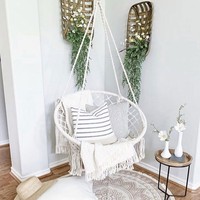 Hamac en corde de coton macramé moderne balançoire suspendue à l'intérieur et à l'extérieur pour patio, jardin, chambre et villa