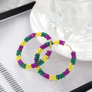 Pendientes de aro con cuentas geométricas de Mardi Gras para mujer, accesorios <span class=keywords><strong>verdes</strong></span>, amarillos y morados, regalos judíos dorados, pendientes hipérbole - Product Image 4