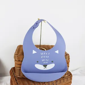 PISSEN Baby Feeding Set Supplies Platos Para Bebe Suction Plate Silicone Animal Fox Printed Silicone Bib Products Babies