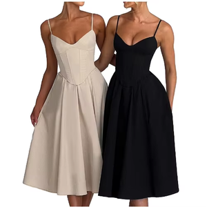 2024 modalità Dame Hochwertige V-Kragen Taille Asthetische Gurtel Band Schlinge Kurzes Kleid Frauen - Product Image 1