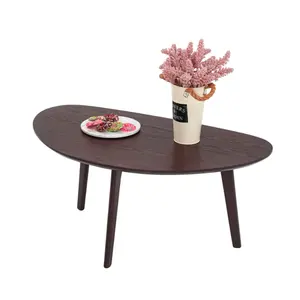 Mesa de té ovalada pequeña para sala de estar, oficina, marrón, madera sólida, café, gran oferta