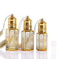 Flacons roll-on vides en verre octogonaux arabes pour échantillons d'huile de parfum Attar Oud, 3ml, 6ml, 12ml, dorés
