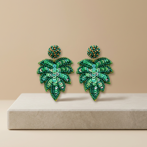 Embroidered Cactus Design Glass Beads Sequined Bohemian Gold Plated Women's <b>Earrings</b> Certified Safe - Product Image 3
