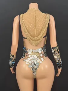 Combinaison en mousseline de soie à capuche super scintillante, style A-line, tenue de performance mystérieuse pour DJ féminine de luxe, la plus belle - Product Image 4