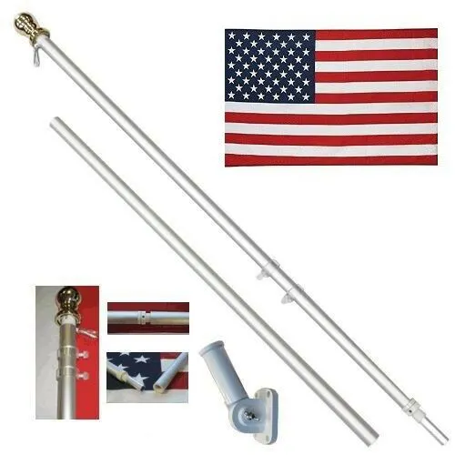 Outdoor 5 6 ft Aluminum retractable Spinning Flagpole wall mounted flag pole with rotating rings rust free gold ball top