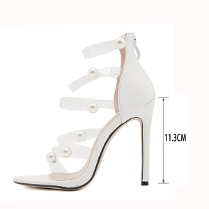 Sandales à talons aiguilles transparentes à bout ouvert pour femmes, ornées de perles, collection 2025 - Product Image 5