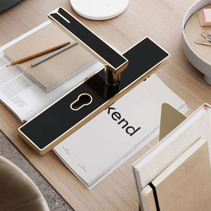 All-In-One Modern Black <strong>Lock</strong> Hardware Aluminum Alloy Acrylic Ambidextrous Door Lever <strong>Handle</strong> for Home Bedroom Apartment - Product Image 3