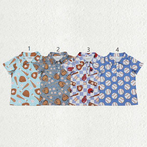 เสื้อโปโลเด็กชายลายทางสีน้ำเงินแขนสั้น ขายส่ง เสื้อคอปกเด็ก - Product Image 2