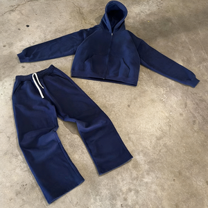 Conjunto de Moletom Masculino Oversized com Capuz e Calça Cropped, Estilo Streetwear, com Zíper, Perna Larga, Lavagem Ácida Personalizada, Tecido Pesado e Corte Reto - Product Image 5