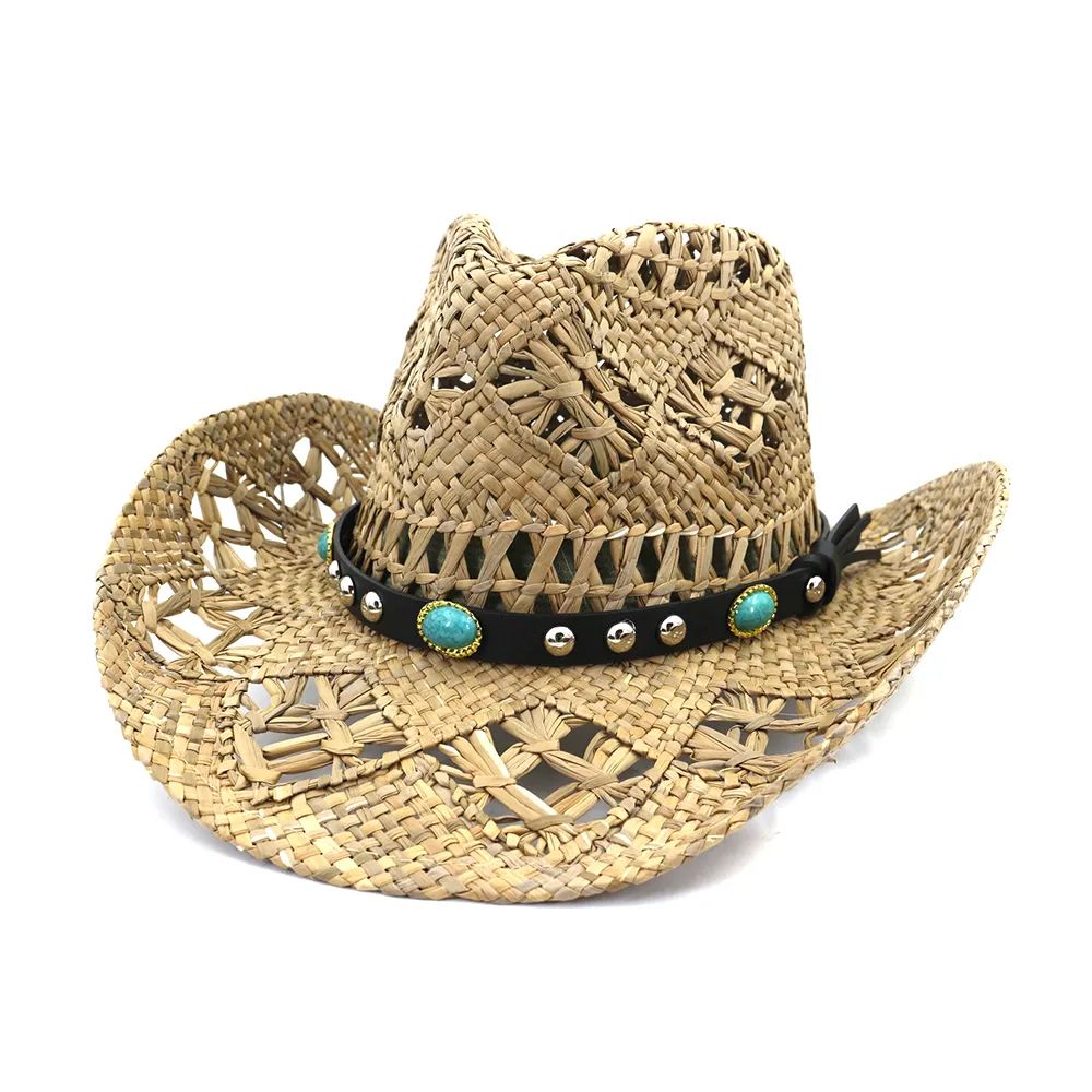 Chapeau de cowboy creux naturel, nouveau style, confortable, en paille mexicaine, chapeau de soleil en paille