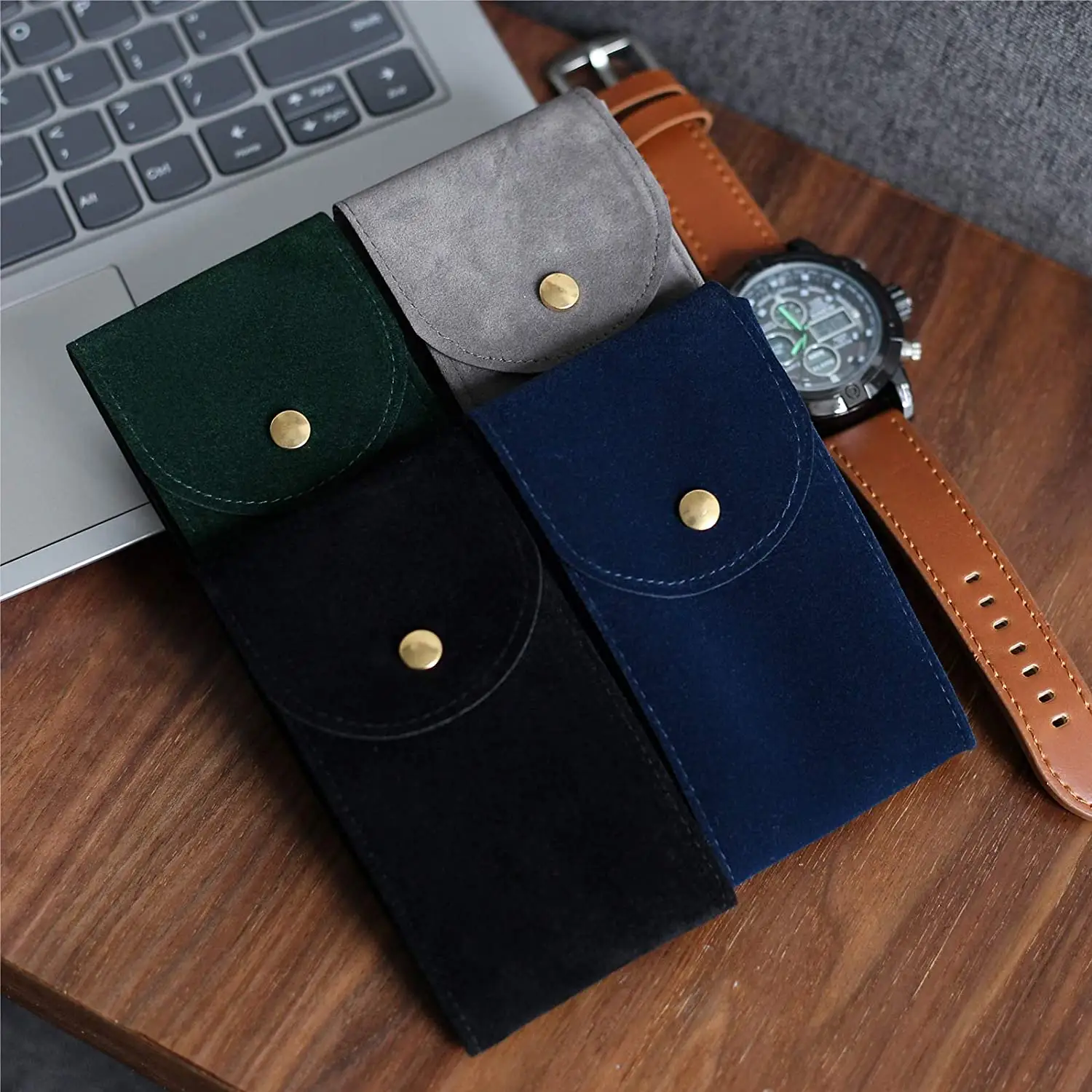 Draagbare Custom Suede Zacht Leer Horloges Organizer Reizen Horloge Opslag Pouch