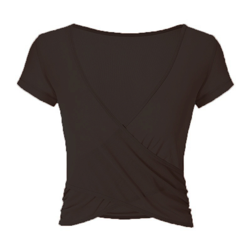 Summer Fitness Sports Bra Quick Dry Skin Tightening New Solid Style Cross Sports Yoga Top With Short Sleeve Crop Top Design