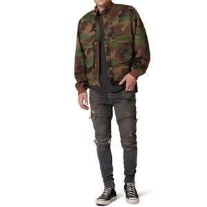 Veste bomber en coton pour homme, style streetwear, imprimé camouflage, poches utilitaires, bordure côtelée - Product Image 5