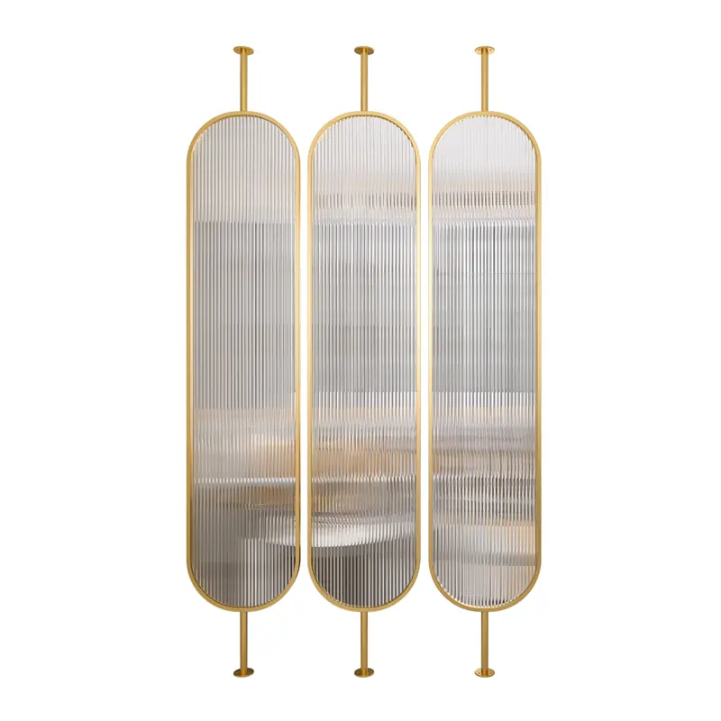 Kunden spezifische Metall Raumteiler Falt schirm Trennwand gehärtetes Glas Wohnzimmer Eingang Eisen Licht Factory Direct
