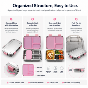Stainless Steel Lunch Box Set BPA Free Food <b>Container</b> Box with Flip Lid and <b>Small</b> Cups for Kids School Meal - Product Image 3