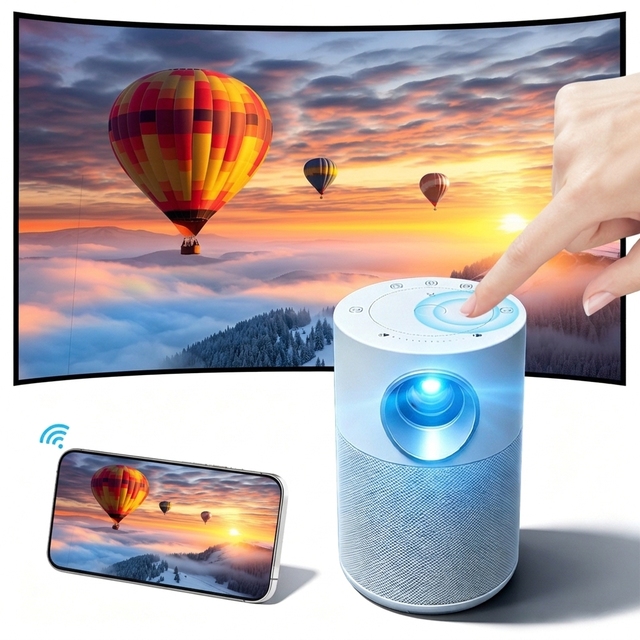 OEM Android 14 LED 720p Smart Mini Portable Projector Built-In Battery Rechargeable Touch Button Home Theater WiFi6 4K Ready
