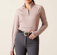 Fermeture à glissière à séchage rapide couche de base équestre équitation t-shirt à manches longues haut équestre