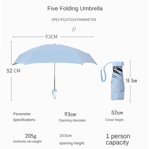 Chất Lượng Cao Cá Nhân Không Thấm Nước Sombrillas Phụ Nữ 5 Lần Món Quà Nhỏ Phụ Nữ Cô Gái Ánh Sáng Nhỏ Gọn Túi UV Viên Nang <span class=keywords><strong>Mini</strong></span> Ô - Product Image 5