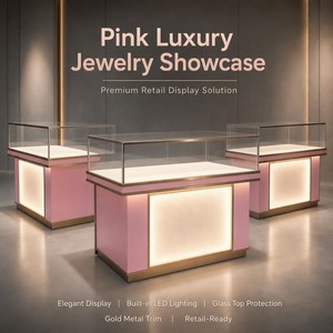 Vitrine de luxe rose pour bijoux avec éclairage LED, mobilier sur mesure pour bijouterie de détail - Product Image 1