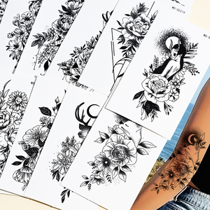 30 piezas/juego de pegatinas de tatuaje impermeables negras con letras, hojas, flores y mariposas para el cuerpo y el brazo, <span class=keywords><strong>tatuajes</strong></span> temporales falsos para chicas. - Product Image 4
