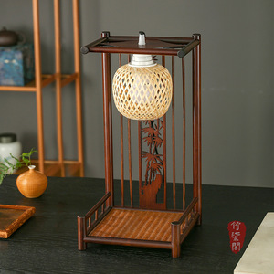 Chinese Style Bamboo Woven Table Lamp E27 LED Switch Control Desktop Ornament Tea Room Ambient Light Guizhou Craft - Product Image 2