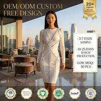 Robe midi en laine rayée sexy personnalisée 2026 pour femme avec manches longues ornées pour soirée club automne et mode