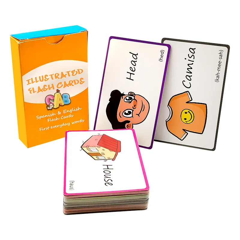 Tarjetas de memoria Flash educativas personalizadas para niños, alfabeto de aprendizaje en español e inglés, muestra gratis