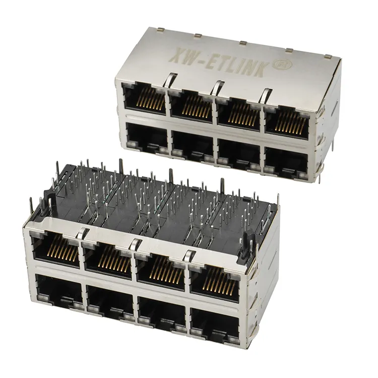 10/100Base-T 2x4 интегрированная rj45 8 pin гнездовой разъем led rj45 модульный разъём Ethernet rj45 разъем