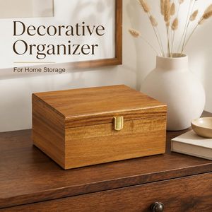 Caja de Madera de Acacia Personalizada, Caja de Recuerdos con Tapas con Bisagras, Bandeja Ajustable, Caja de Almacenamiento de Joyas de Madera - Product Image 4