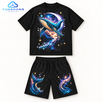 Ensemble d'été deux pièces personnalisé pour homme : T-shirt et short en mélange de coton tricoté respirant 220g, imprimé numériquement motif baleine dorsée cosmique