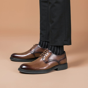 Botas de cuero marrón con punta redonda y cordones, plantilla acolchada, suela de goma, para todas las estaciones, envío directo - Product Image 2