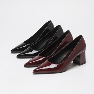 Escarpins tendance 2026 en cuir verni à bout pointu pour <span class=keywords><strong>femme</strong></span>, <span class=keywords><strong>talon</strong></span> bloc épais, noir brillant, bordeaux, chaussures de bureau classiques à coupe basse - Product Image 1