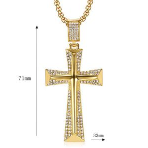 <b>Cross</b> Pendant Necklace Gold Plated Stainless Steel Diamond Inlay Channel Setting Gift Jewelry - Product Image 5