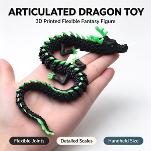 Figurine de dragon noir et vert imprimée en 3D, articulée, animal fantastique, qui brille dans le noir, décoration d'intérieur, ornement de bureau - Product Image 1