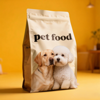Sachet d'emballage carré à fond plat avec fermeture éclair, brillant, résistant à l'humidité, en PET/PA/AL, pour friandises pour chats et aliments secs pour chiens