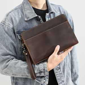 Sac à <span class=keywords><strong>main</strong></span> pour <span class=keywords><strong>homme</strong></span> personnalisé, style vintage, pochette de soirée, fermeture éclair, forme de coussin, cuir véritable, polyester, pour la mode masculine - Product Image 6