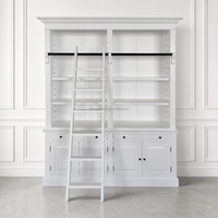 Bibliothèque de salon en bois de haute qualité avec échelle et cloisons réglables, dotée d'un grand placard ouvert