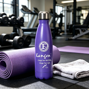 Bouteille d'eau Kangen en acier inoxydable de 500 ml avec logo personnalisé, couleur violette, pour le sport, la gym, portable, avec bouchon à vis - Product Image 1