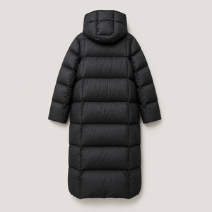 <b>Men's</b> <b>Long</b> <b>Black</b> Down <b>Coat</b> Hooded Straight Body Thick Padded Breathable Regular Sleeve Solid Color Single Button Closure - Product Image 3