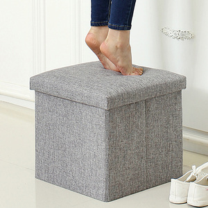 Custom Logo Living Room Furniture Fabric Linen Leather Collapsible Toy Footrest Foldable <strong>Storage</strong> Box Stools Ottoman <strong>Bench</strong> - Product Image 2