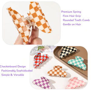 RUICHEN moderna pinza geometrica per capelli accessori per capelli da donna realizzati con disegno <span class=keywords><strong>a</strong></span> scacchiera in acetato - Product Image 3