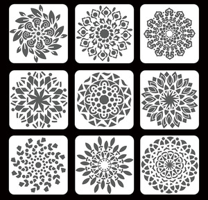 Pochoirs en plastique pour la décoration murale, motifs de fleurs mandalas, pour le dessin et la peinture, vente en gros - Product Image 2