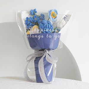 DAMAI Ramo de Flores Tejidas a Mano, Flores de Ganchillo, Rosa Azul, Tulipán, Margarita, Flores Artificiales para el Día de San Valentín, Cumpleaños, Regalo de Boda - Product Image 1