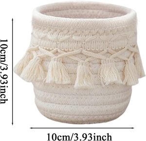 Cesta Tejida de Yute y Algodón Natural, Estilo Boho Chic, Mini Contenedor de Almacenamiento para Cosméticos, Joyas, Llaves, Juego de Cubiertas para Macetas Pequeñas de Interior - Product Image 2