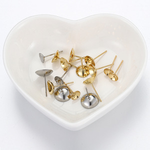 Concave Pad Stud <b>Earring</b> <b>Post</b> | 18K PVD Gold Plated Stainless Steel Pearl Cup Base Pin 3mm 4mm 5mm 6mm 8mm 10mm DIY Making - Product Image 5
