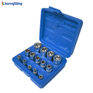 Jeu de 14 embouts Torx E en acier au chrome-vanadium, tailles 1/2 ", 3/8 ", 1/4 ", outils de réparation E24, jeu de douilles à main avec mallette rigide - Product Image 6