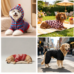 Manteau d'hiver chaud en tricot rayé à capuche pour chien, doux, imprimé léopard, coupe-vent, thermique, décontracté et tendance, pour chien à quatre pattes (type Teckel) - Product Image 1
