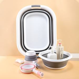 Ensemble de <span class=keywords><strong>seau</strong></span> de bain <span class=keywords><strong>et</strong></span> de bassin en plastique PP pliable rétractable créatif portable >30L, eau bouillante non applicable, louche à eau pratique - Product Image 1