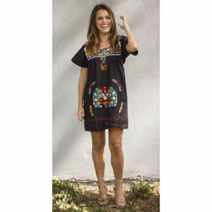 ชุดเดรสสั้นสไตล์เม็กซิกันของผู้หญิงเสื้อปักลายสีสันสดใสทอเอวธรรมชาติระบายอากาศได้ดี - Product Image 1